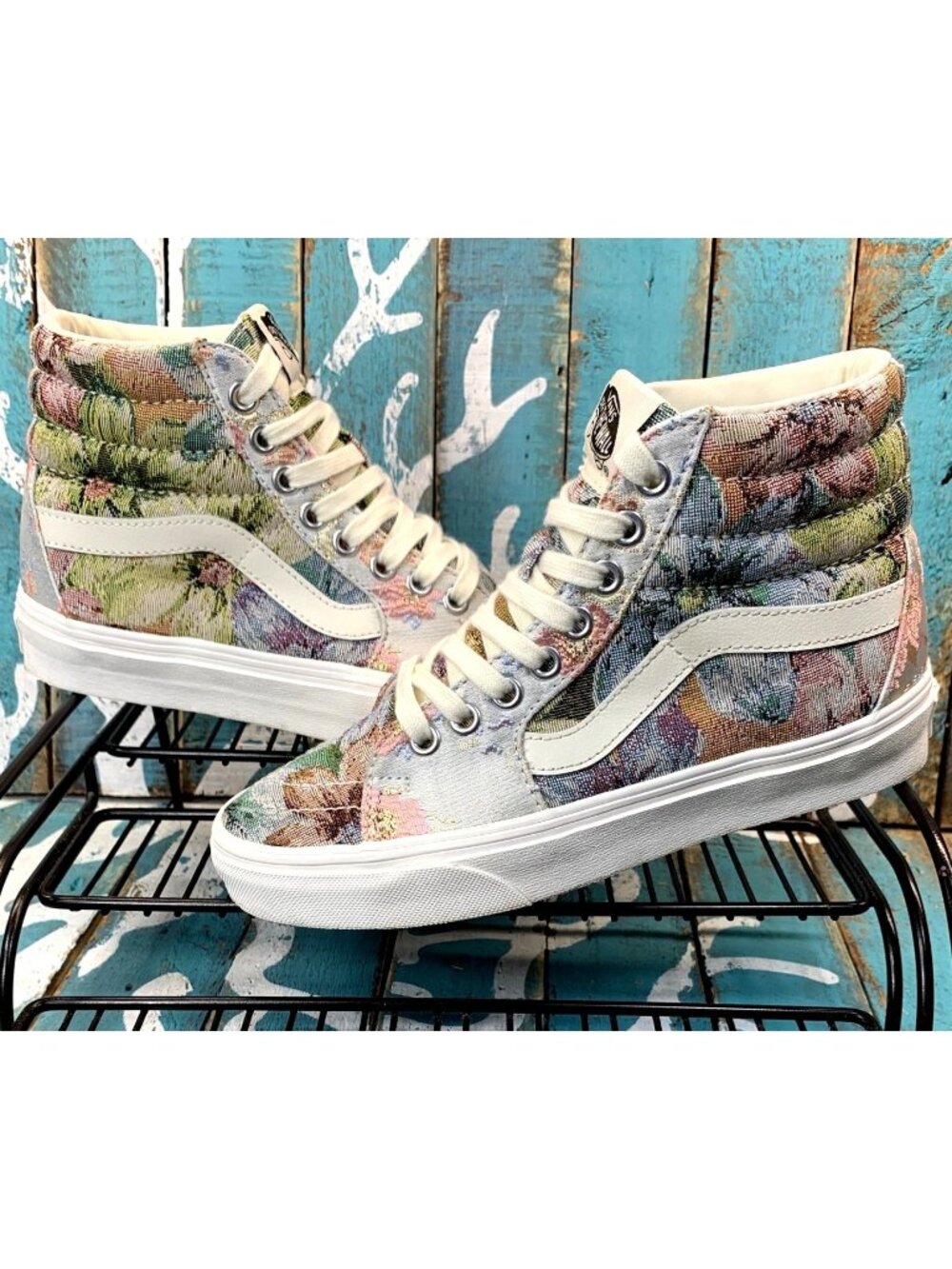 VTG Vans Sk8-Hi Floral Pastel Tapestry High Top Sneakers Womens 5.5 Romantic EUC